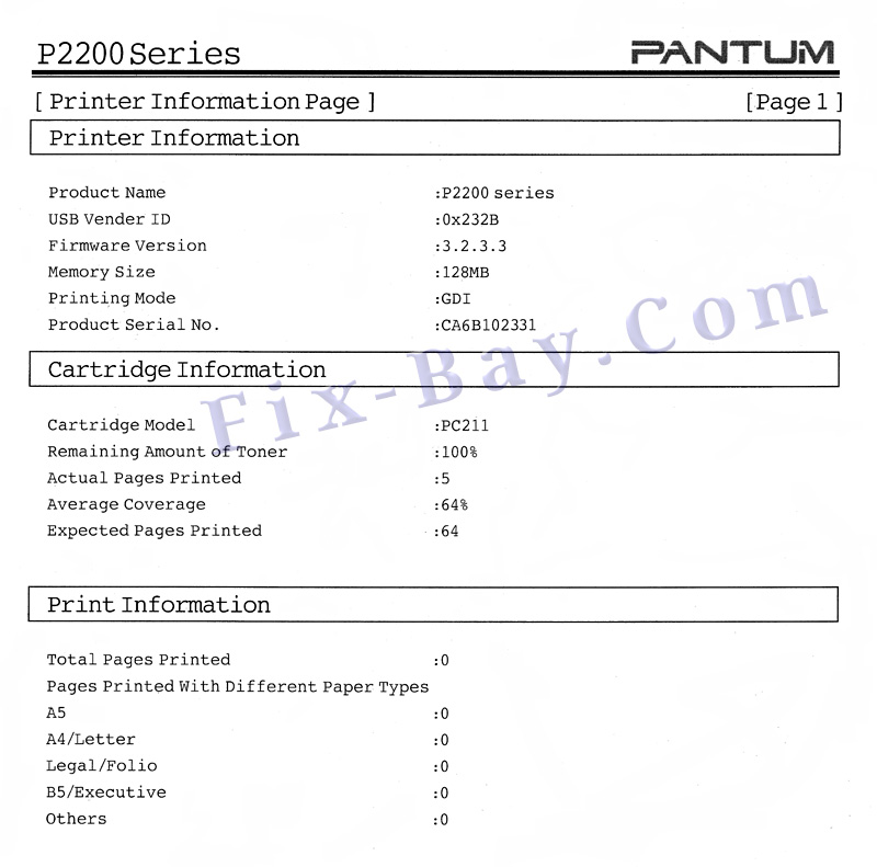 Отчёт Printer Information Page P2200 P2206 P2207